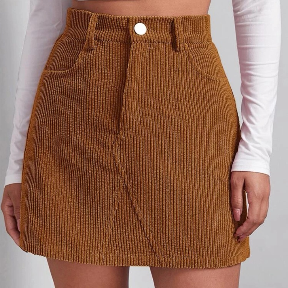 BRAND NEW- SHEIN corduroy skirt in tan/brown